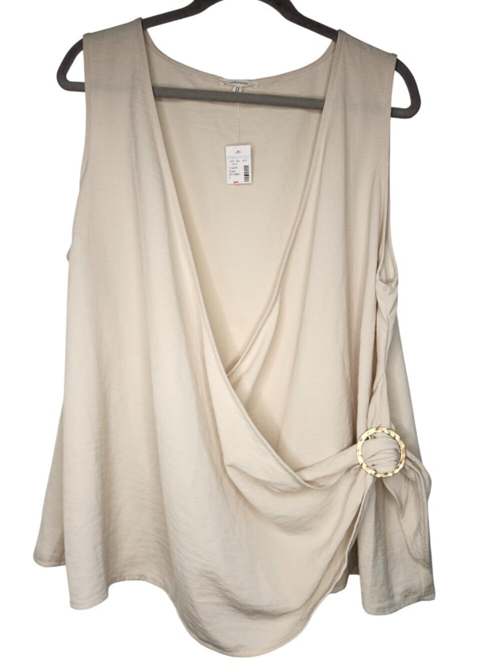 NEW Maurices Beige V Neck Faux Wrap Style Blouse with Ring Detail Plus Size 1